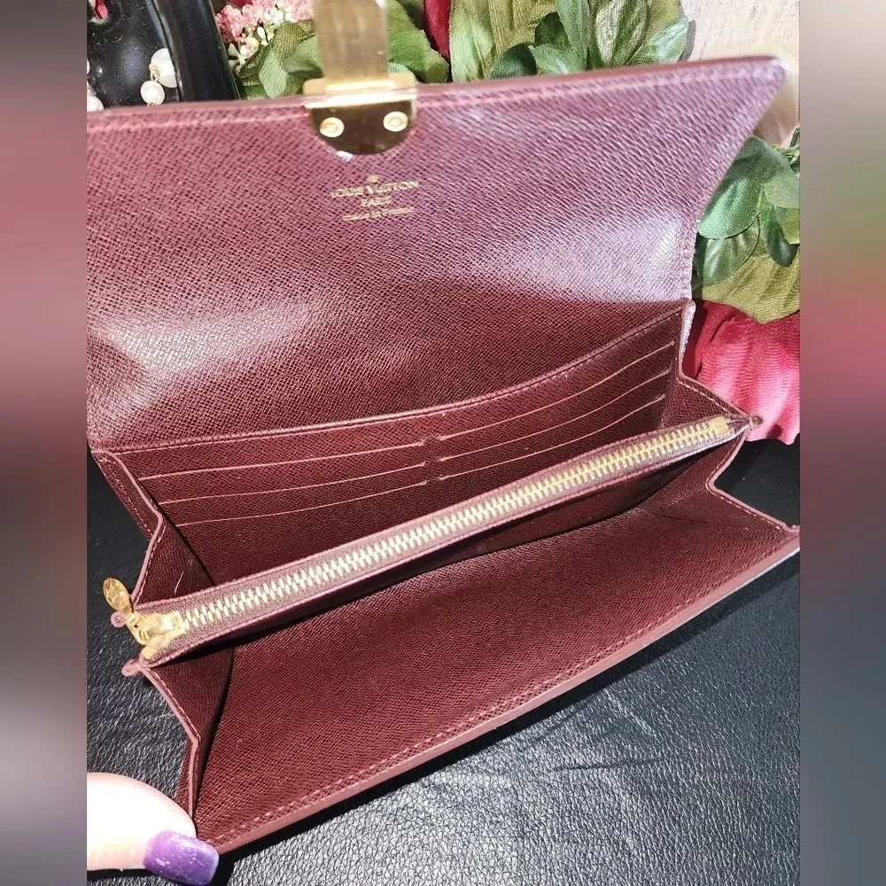 Louis Vuitton Sepia Utah Sarah Maroon Long Wallet With Dustbag AUTHENTIC AND COA